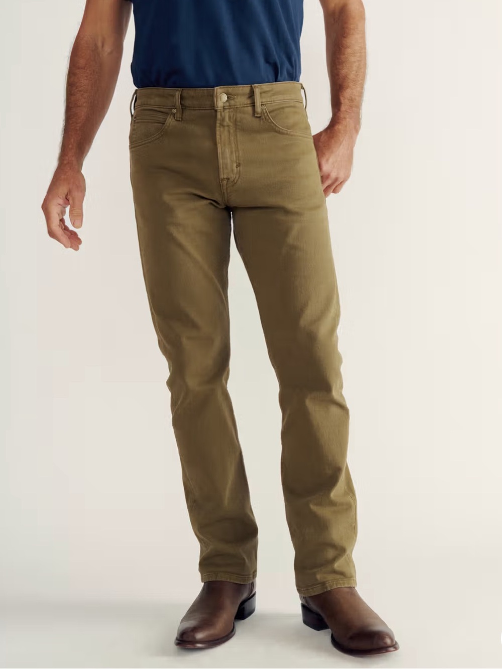 TECOVAS Men's Olive Straight Fit Jeans - 32x34